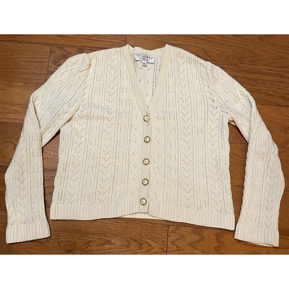 St John by Marie‎ Gray Cable Knit Beautiful Sweater Women's 2 Beige Made in USA